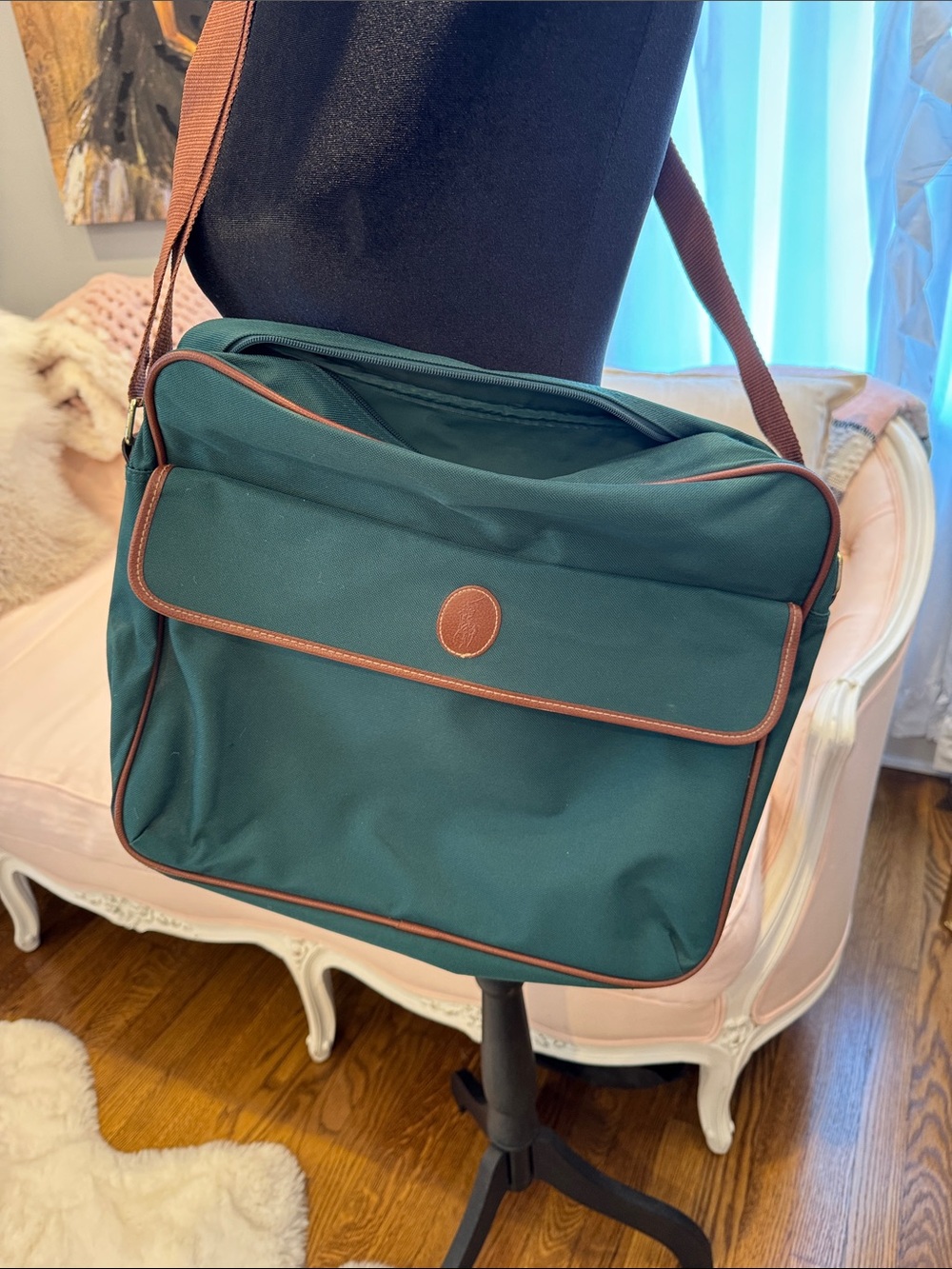 Polo by Ralph Lauren Forest Green Canvas Messenger with Brown Trim